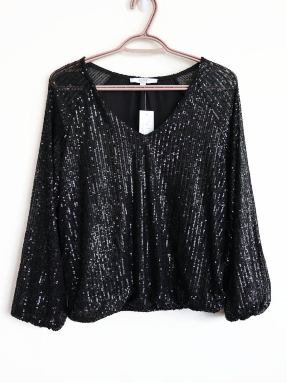 NWT - Sequin Black Top - Size S Petite - Cleo